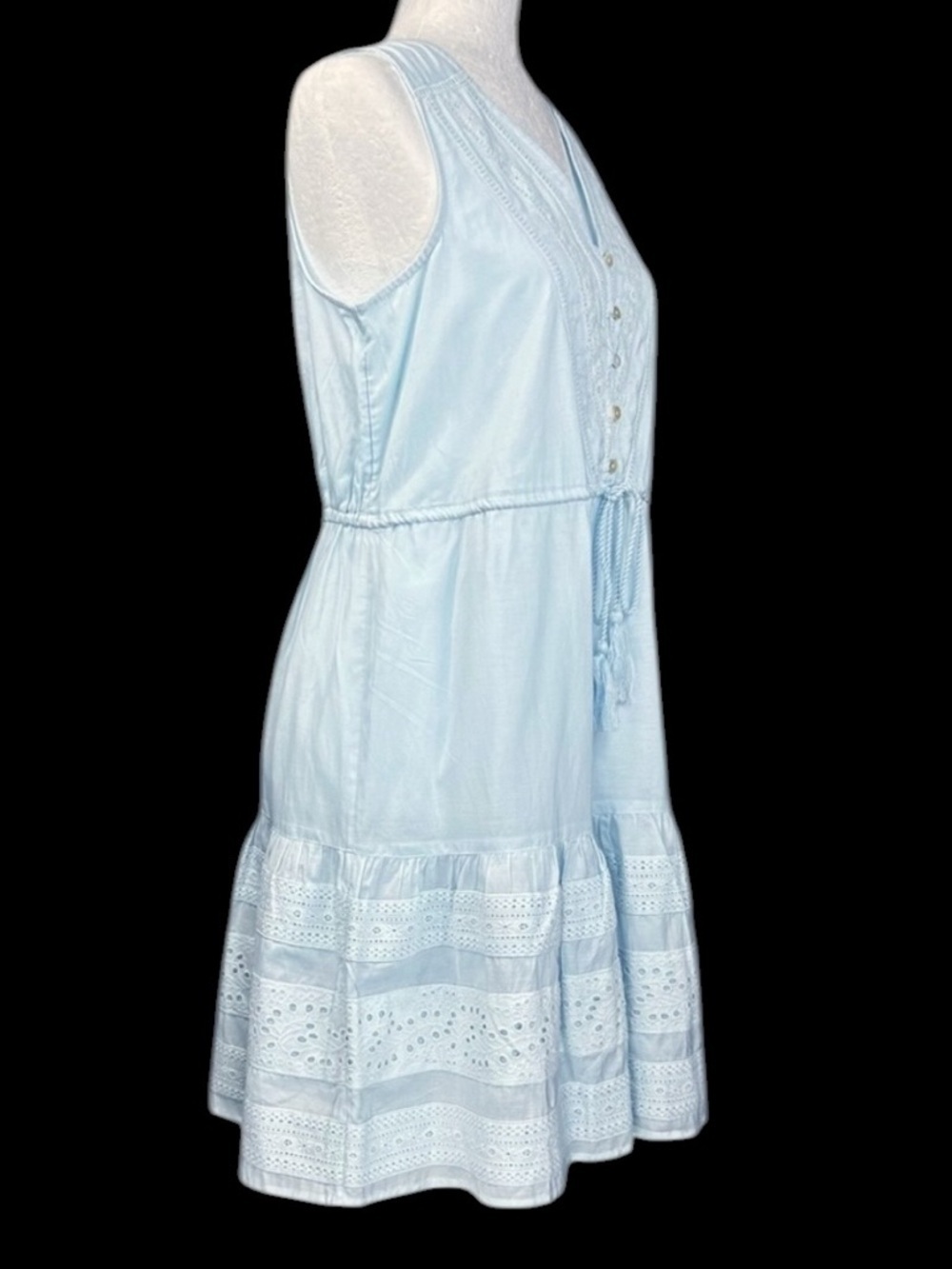 NEW Joie Blue Eyelet Lace Trim Dress S Coquette Girl Delicate Cottagecore Dainty - Picture 2 of 11